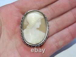 05J24 ANCIENT CAMEO BROOCH SOLID SILVER MOUNTING CRAB HALLMARK 19th CENTURY