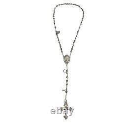 05K20 Old 18th Century Rosary + Solid Silver Beads Holy Prayers Saint Anne