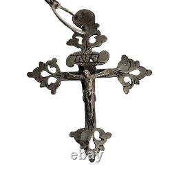 05K20 Old 18th Century Rosary + Solid Silver Beads Holy Prayers Saint Anne