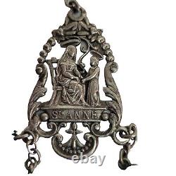 05K20 Old 18th Century Rosary + Solid Silver Beads Holy Prayers Saint Anne