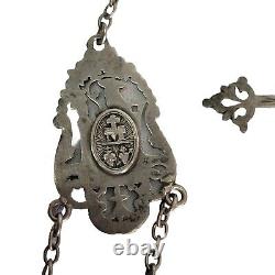 05K20 Old 18th Century Rosary + Solid Silver Beads Holy Prayers Saint Anne