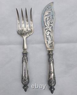 06l2 Antique Silver Fish Serving Set with Minerva Hallmark 1900