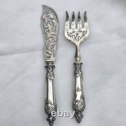 06l2 Antique Silver Fish Serving Set with Minerva Hallmark 1900