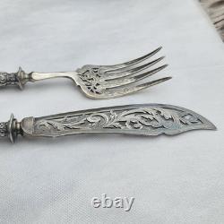 06l2 Antique Silver Fish Serving Set with Minerva Hallmark 1900