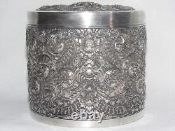 09J8 Antique Solid Silver Tea Box from 19th Century Indochina, 335 grams