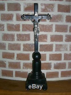 09b12 Old Christ Crucifix Of Altar Ebony Silver Nineteenth Napoleon III