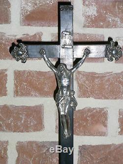 09b12 Old Christ Crucifix Of Altar Ebony Silver Nineteenth Napoleon III