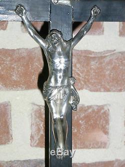 09b12 Old Christ Crucifix Of Altar Ebony Silver Nineteenth Napoleon III