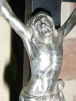 09b12 Old Christ Crucifix Of Altar Ebony Silver Nineteenth Napoleon III