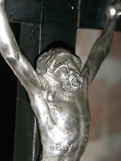 09b12 Old Christ Crucifix Of Altar Ebony Silver Nineteenth Napoleon III