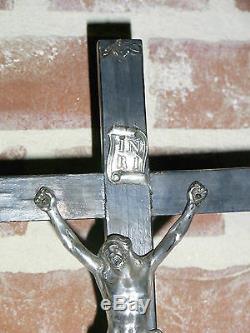 09b12 Old Christ Crucifix Of Altar Ebony Silver Nineteenth Napoleon III