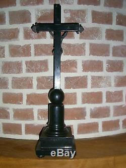 09b12 Old Christ Crucifix Of Altar Ebony Silver Nineteenth Napoleon III