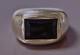 16 G Old Jet And Silver Ring, Solid Silver Signet Ring, Size T53 Silver Ring