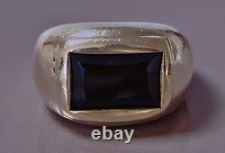 16 g Old jet and silver ring, solid silver signet ring, size T53 silver ring