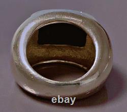 16 g Old jet and silver ring, solid silver signet ring, size T53 silver ring