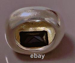 16 g Old jet and silver ring, solid silver signet ring, size T53 silver ring