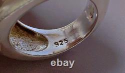16 g Old jet and silver ring, solid silver signet ring, size T53 silver ring