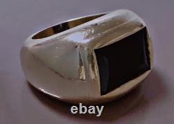 16 g Old jet and silver ring, solid silver signet ring, size T53 silver ring