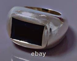 16 g Old jet and silver ring, solid silver signet ring, size T53 silver ring