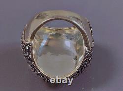 17g Large antique silver ring with marcasites, solid silver dome ring size T56