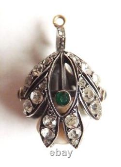 18k Gold Pendant + Solid Silver + Crystal + Mother of Pearl Antique Jewelry