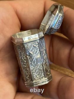 18th Century Solid Silver Powder Box Antique Makeup Box