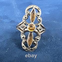 19th Century Antique Ring, Solid Silver, 18k Gold with Eagle Head Mark, Size 53, 4g
