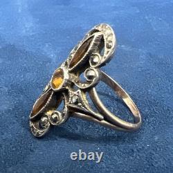 19th Century Antique Ring, Solid Silver, 18k Gold with Eagle Head Mark, Size 53, 4g
