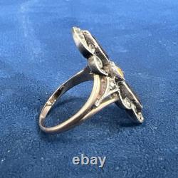 19th Century Antique Ring, Solid Silver, 18k Gold with Eagle Head Mark, Size 53, 4g