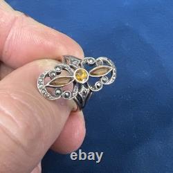 19th Century Antique Ring, Solid Silver, 18k Gold with Eagle Head Mark, Size 53, 4g