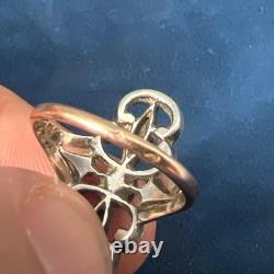 19th Century Antique Ring, Solid Silver, 18k Gold with Eagle Head Mark, Size 53, 4g
