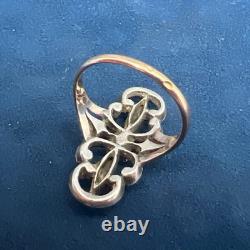 19th Century Antique Ring, Solid Silver, 18k Gold with Eagle Head Mark, Size 53, 4g