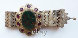 19th Century Bracelet In Solid Silver + Jasper Blood Old Jewellery Silver