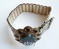 19th Century Bracelet In Solid Silver + Jasper Blood Old Jewellery Silver