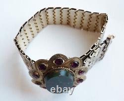 19th Century Bracelet In Solid Silver + Jasper Blood Old Jewellery Silver