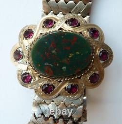 19th Century Bracelet In Solid Silver + Jasper Blood Old Jewellery Silver