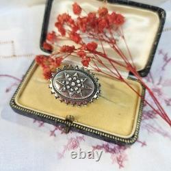 19th-Century Solid Silver Brooch with Star Motif and Marcasites