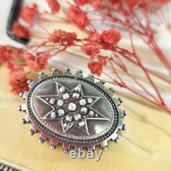 19th-Century Solid Silver Brooch with Star Motif and Marcasites