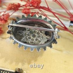 19th-Century Solid Silver Brooch with Star Motif and Marcasites