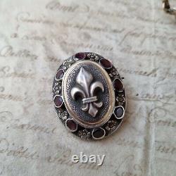 19th Old Brooch Flowers Of Lys Grenats And Silver Garnet Brooch 19thc