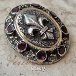 19th Old Brooch Flowers Of Lys Grenats And Silver Garnet Brooch 19thc