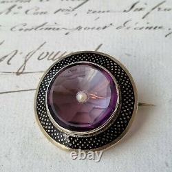 19th Vermeil Brooch Email Amethyst Bead Jewellery Ancient Victorian Silver Brooch