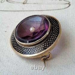 19th Vermeil Brooch Email Amethyst Bead Jewellery Ancient Victorian Silver Brooch