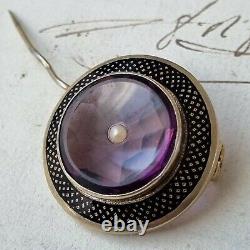 19th Vermeil Brooch Email Amethyst Bead Jewellery Ancient Victorian Silver Brooch
