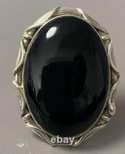 20g Antique Solid Silver Onyx Signet Ring, Size 58