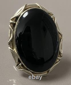 20g Antique Solid Silver Onyx Signet Ring, Size 58