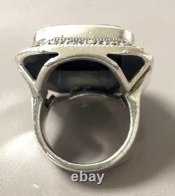 20g Antique silver ring with onyx and marcasites, sterling silver signet ring, size T53