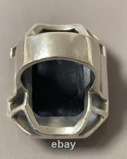 20g Antique silver ring with onyx and marcasites, sterling silver signet ring, size T53