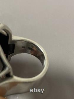 20g Antique silver ring with onyx and marcasites, sterling silver signet ring, size T53