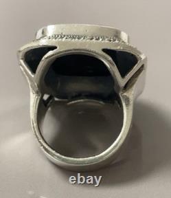 20g Vintage Silver Ring Onyx Marcasites Signet Solid Silver Ring Size T53